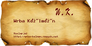 Wrba Kálmán névjegykártya